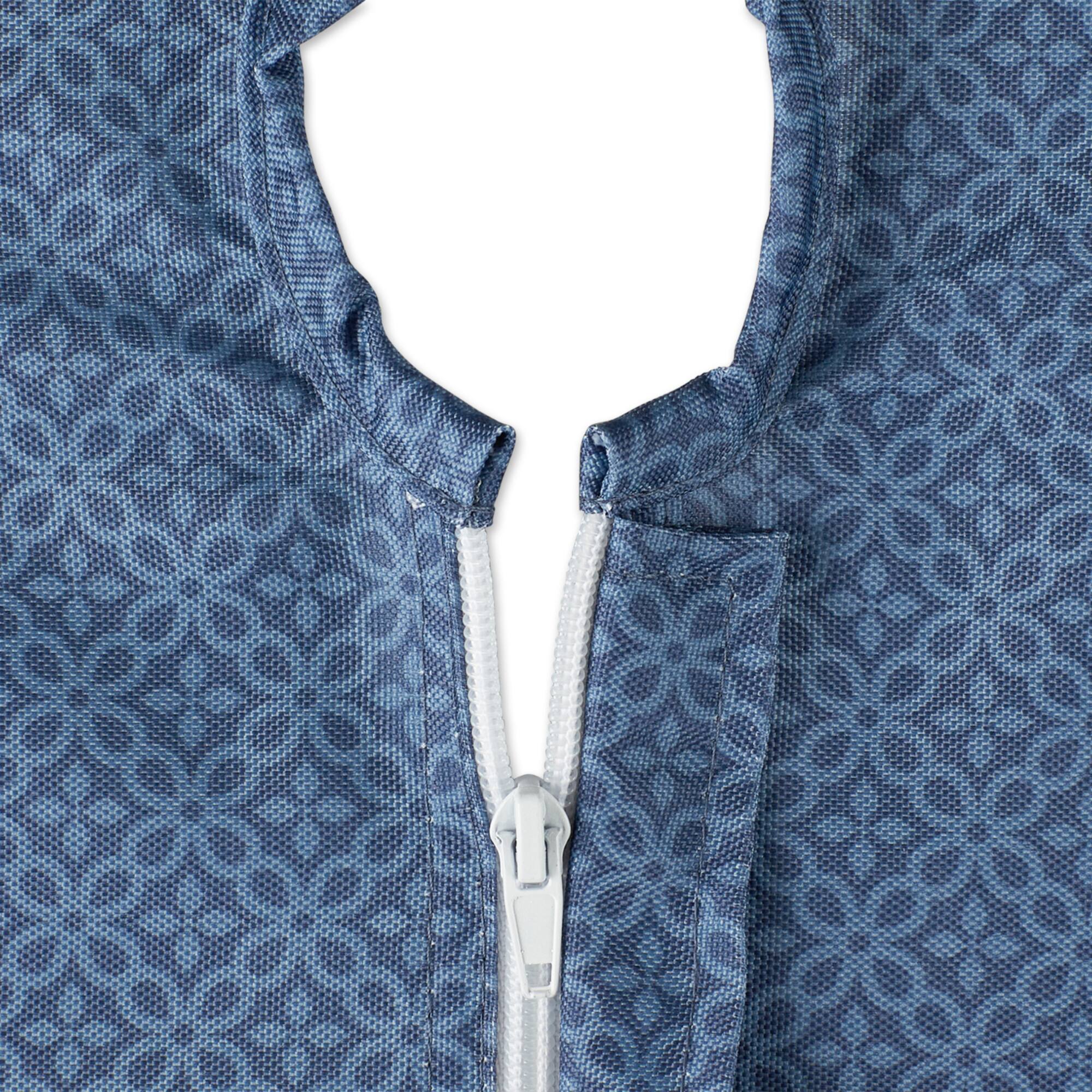 French Blue Tonal Lattice Print Outdoor Tablecloth With Zipper 60" Round